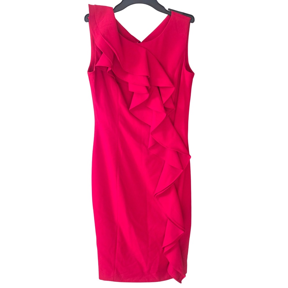NWT Calvin Klein Red Ruffle Front Sheath Dress Size 4 Corporate Chic Cocktail